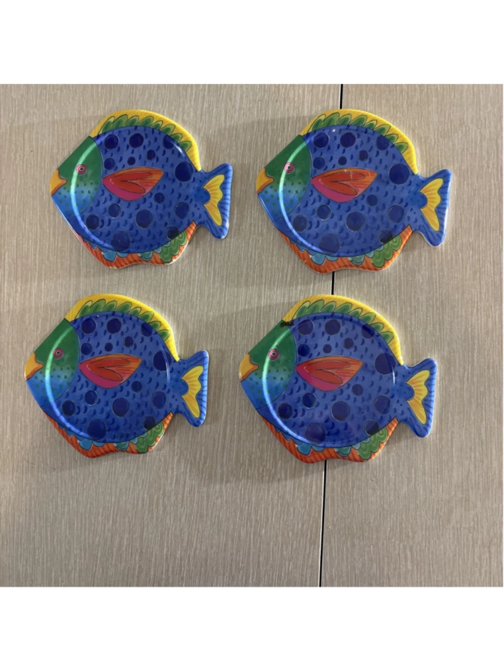 Vtg Melamine Whimsical Tropical Fish Coasters 1178